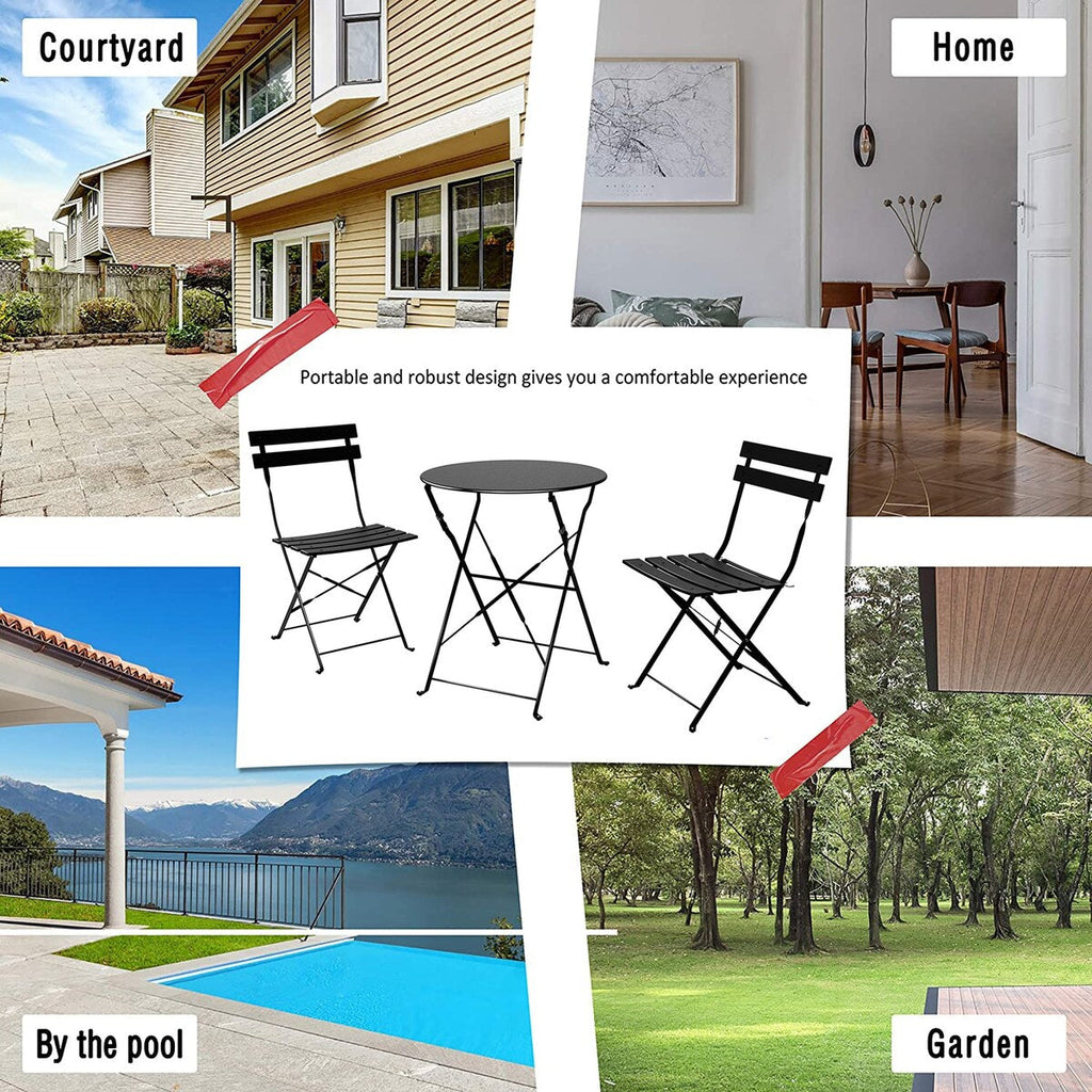 Set da bistrot pieghevole in metallo da 3 pezzi, set da conversazione per esterni/interni resistente alle intemperie per patio, cortile, giardino