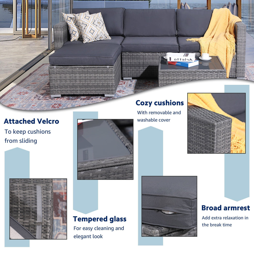 Set di divani componibili in vimini da esterno da 5 pezzi con cuscini