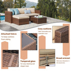 Set di divani componibili in vimini da esterno da 5 pezzi con cuscini