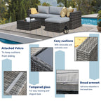 Set di divani componibili in vimini da esterno da 5 pezzi con cuscini