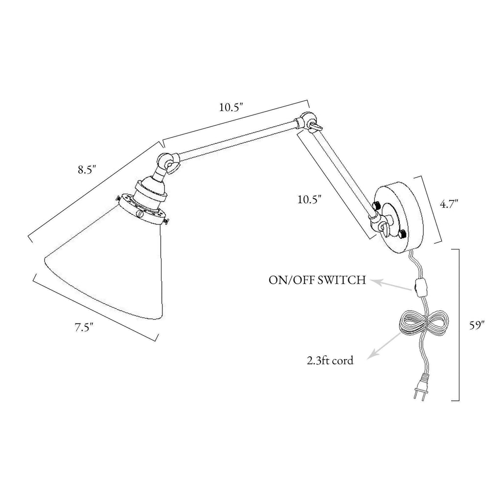 Set di 2 applique da parete moderne con braccio oscillante, regolabili e cablate