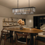 Lampadario moderno contemporaneo in cristallo grigio fumé e nero da 47 pollici, a 2 livelli, con isola da cucina lineare, per sala da pranzo