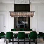 Lampadario moderno contemporaneo in cristallo grigio fumé e nero da 47 pollici, a 2 livelli, con isola da cucina lineare, per sala da pranzo