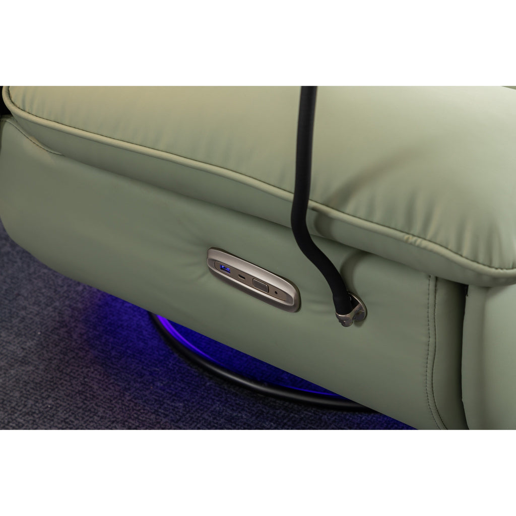 Poltrona reclinabile elettrica girevole con altoparlanti Bluetooth, supporto per telefono, porte di ricarica USB e Type-C, vano portaoggetti nascosto nel bracciolo