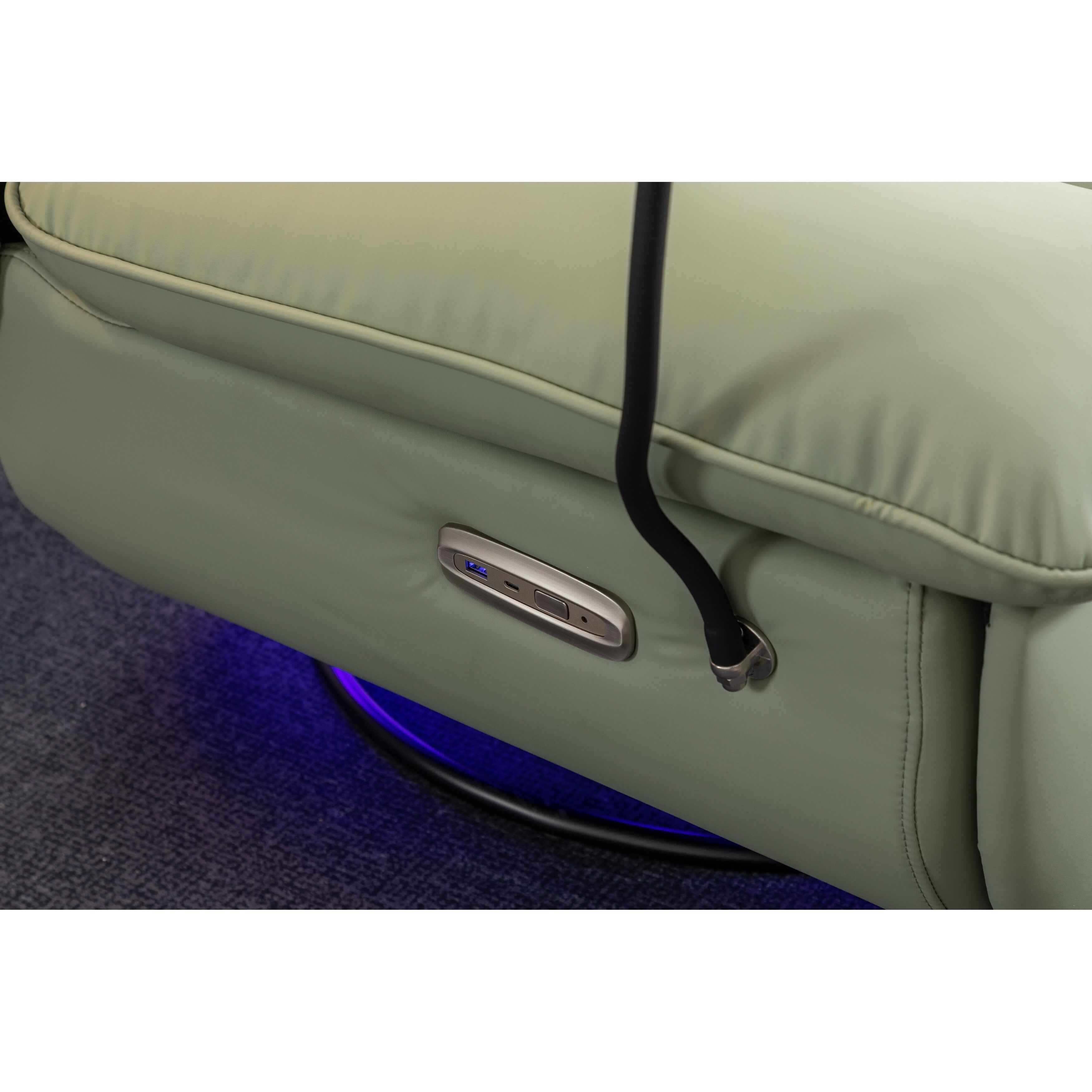 Poltrona reclinabile elettrica girevole con altoparlanti Bluetooth, supporto per telefono, porte di ricarica USB e Type-C, vano portaoggetti nascosto nel bracciolo