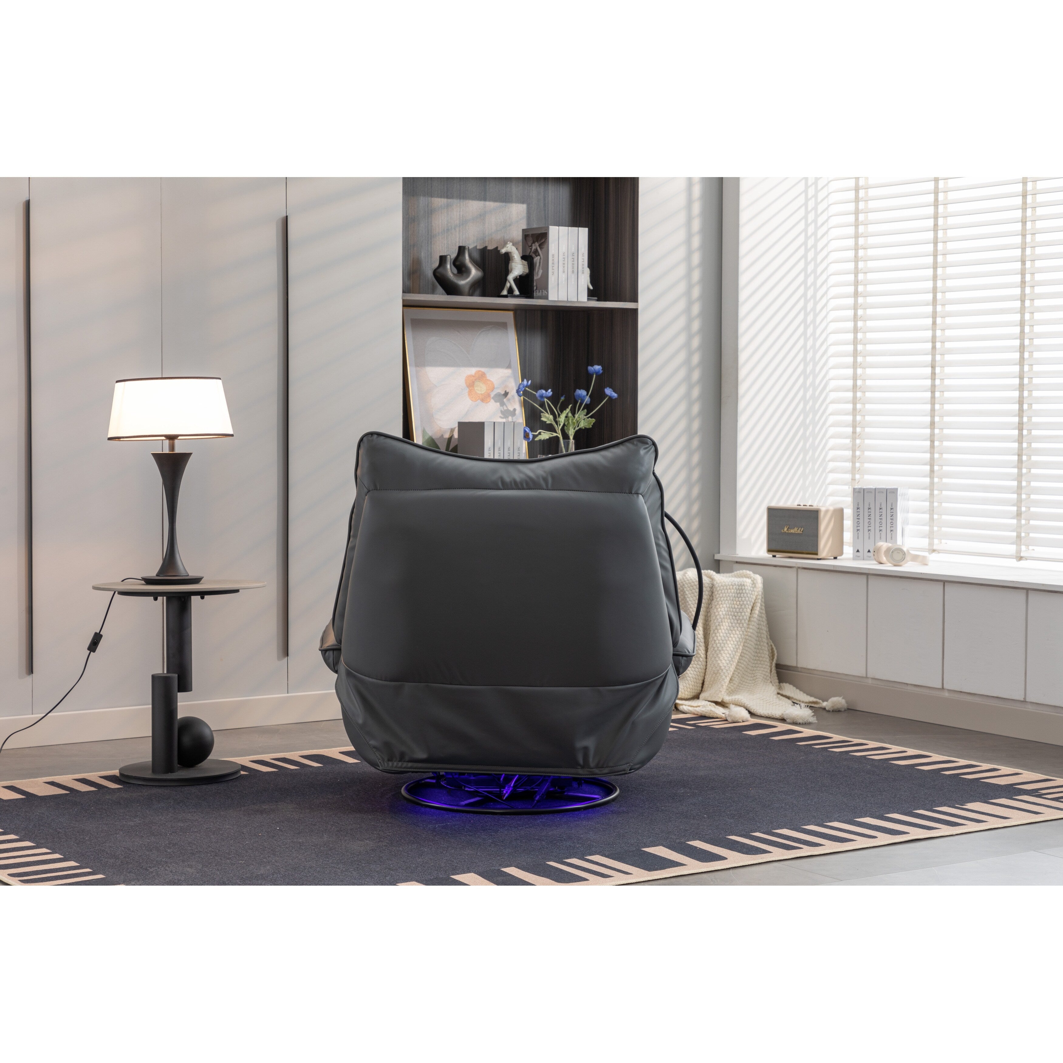 Poltrona reclinabile elettrica girevole con altoparlanti Bluetooth, supporto per telefono, porte di ricarica USB e Type-C, vano portaoggetti nascosto nel bracciolo