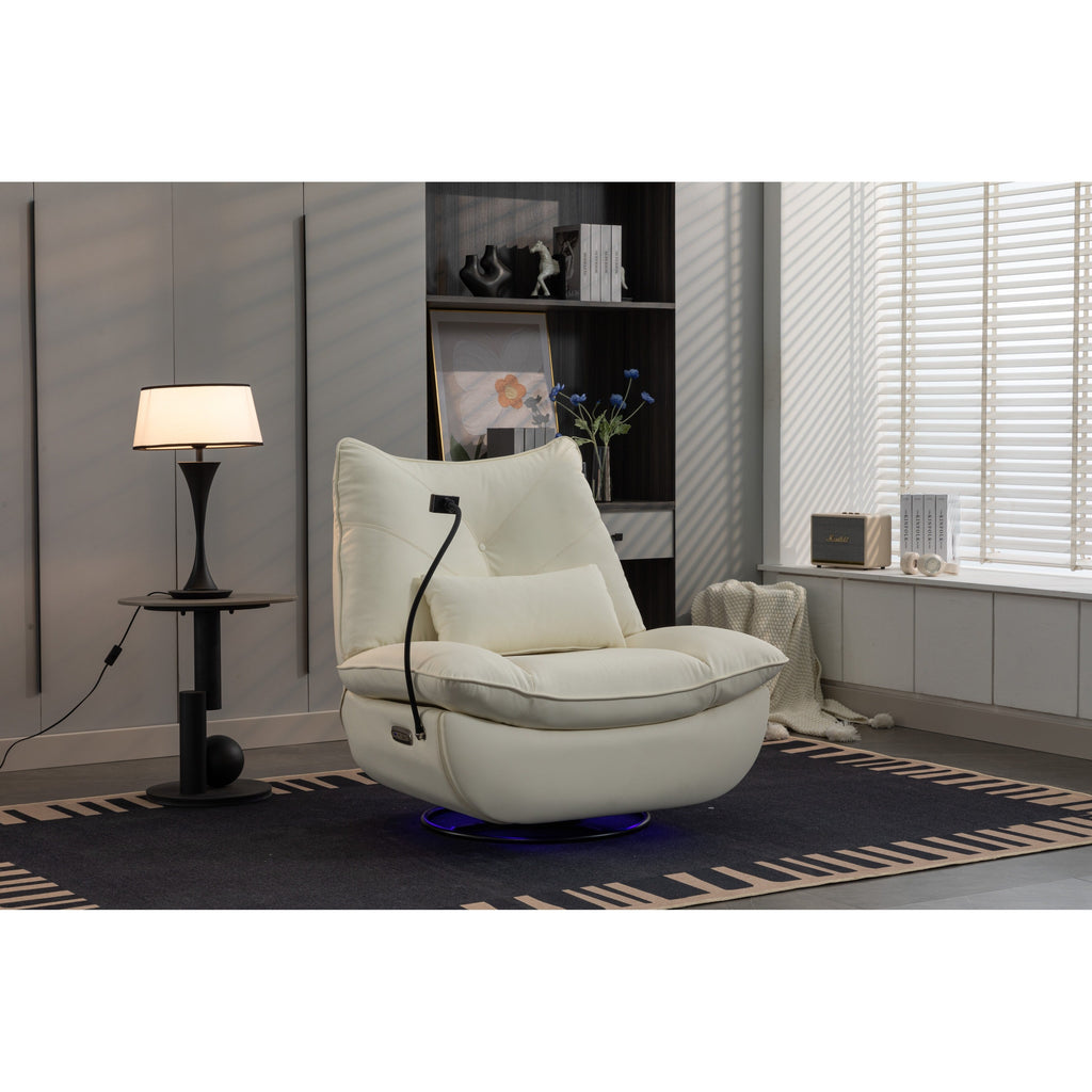 Poltrona reclinabile elettrica girevole con altoparlanti Bluetooth, supporto per telefono, porte di ricarica USB e Type-C, vano portaoggetti nascosto nel bracciolo