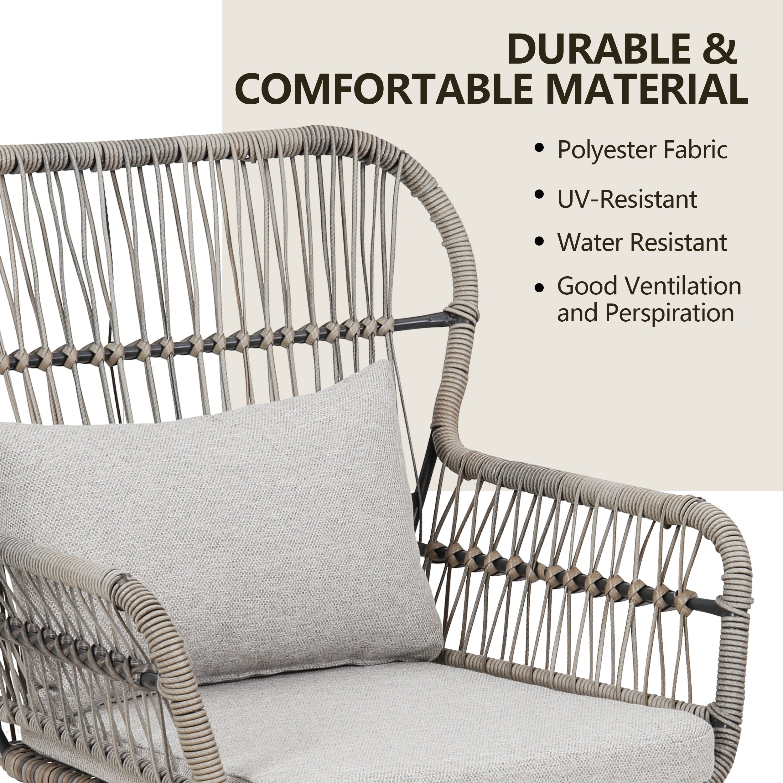 Set da bistrot da conversazione in vimini da esterno, 3 pezzi, set di sedie da giardino in rattan per tutte le stagioni con cuscini