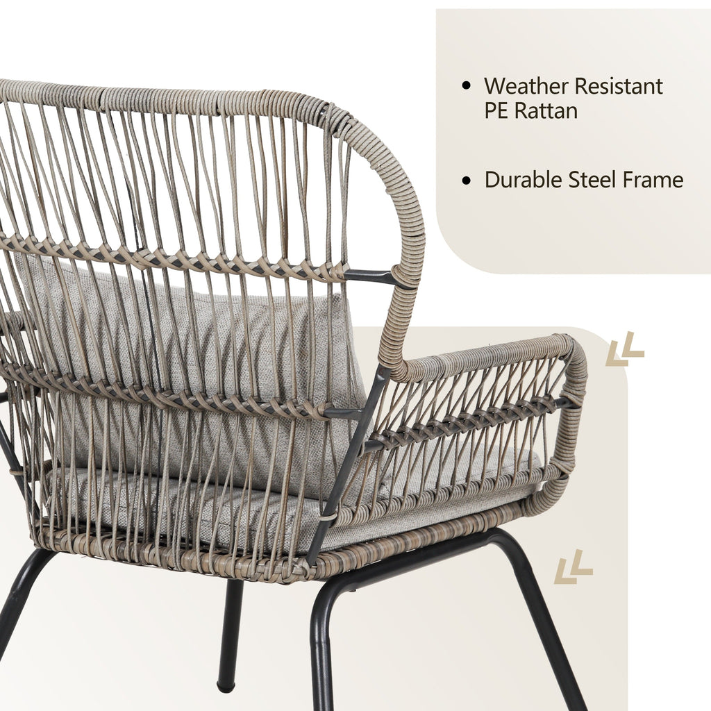 Set da bistrot da conversazione in vimini da esterno, 3 pezzi, set di sedie da giardino in rattan per tutte le stagioni con cuscini