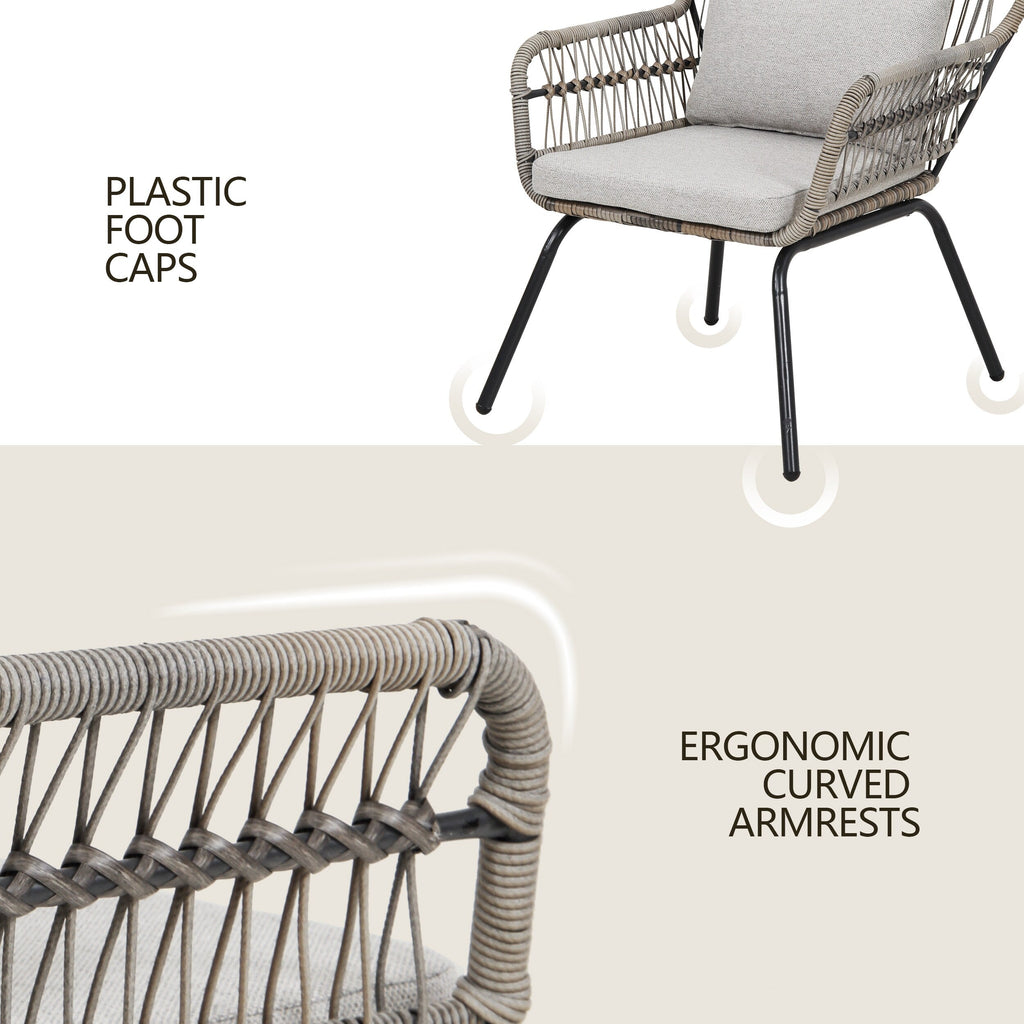 Set da bistrot da conversazione in vimini da esterno, 3 pezzi, set di sedie da giardino in rattan per tutte le stagioni con cuscini