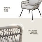 Set da bistrot da conversazione in vimini da esterno, 3 pezzi, set di sedie da giardino in rattan per tutte le stagioni con cuscini