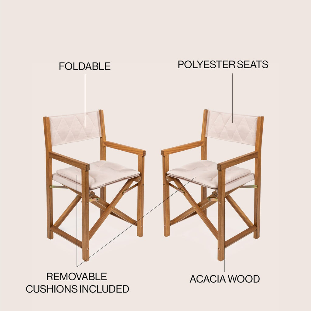 Sedia da regista pieghevole da esterno Theo Classic Mid-Century in legno di acacia con schienale trapuntato a rombi e cuscino, (set di 2) di JONATHAN Y