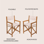 Sedia da regista pieghevole da esterno Theo Classic Mid-Century in legno di acacia con schienale trapuntato a rombi e cuscino, (set di 2) di JONATHAN Y