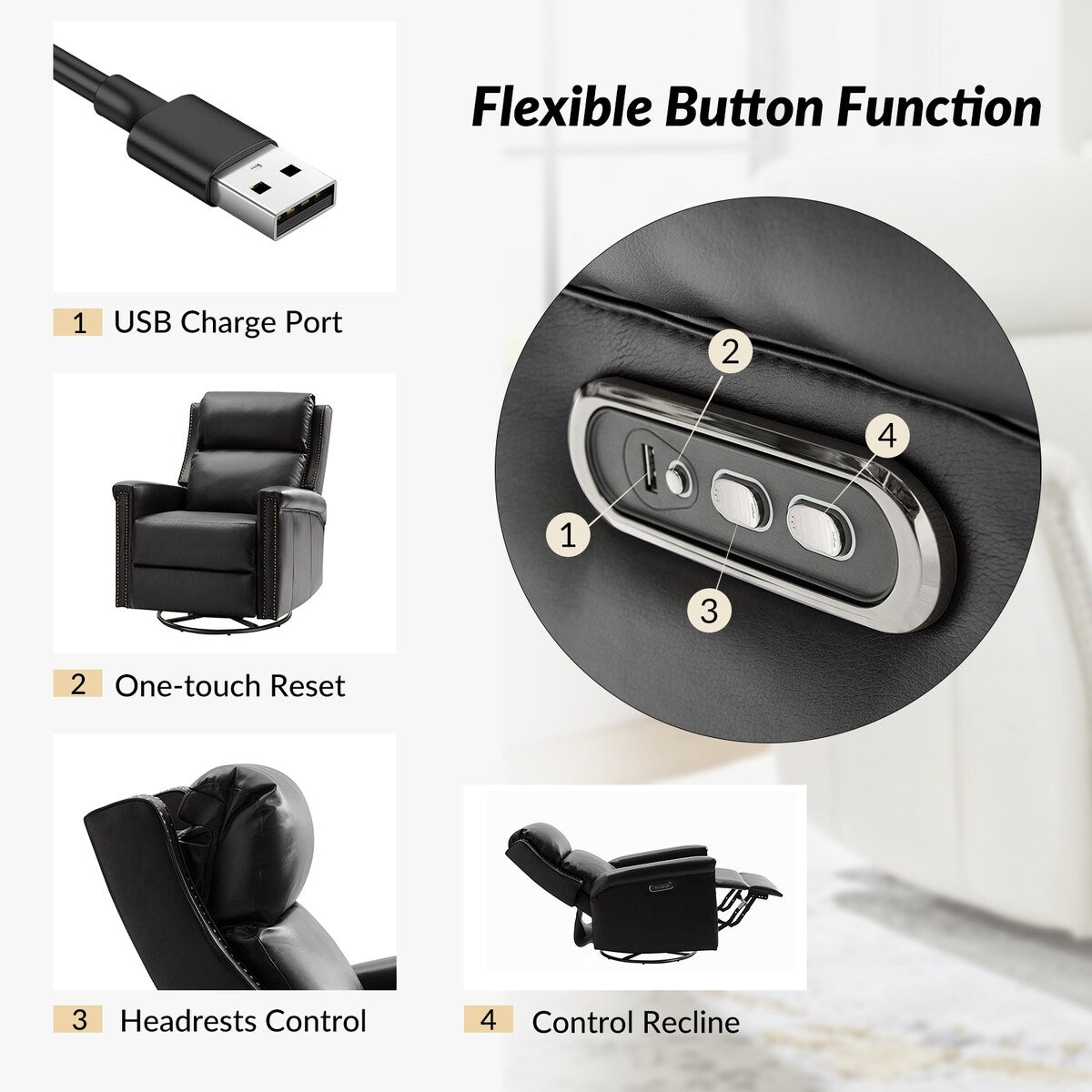 Set di 2 poltrone reclinabili elettriche girevoli e a dondolo tradizionali Tobias di HULALA HOME