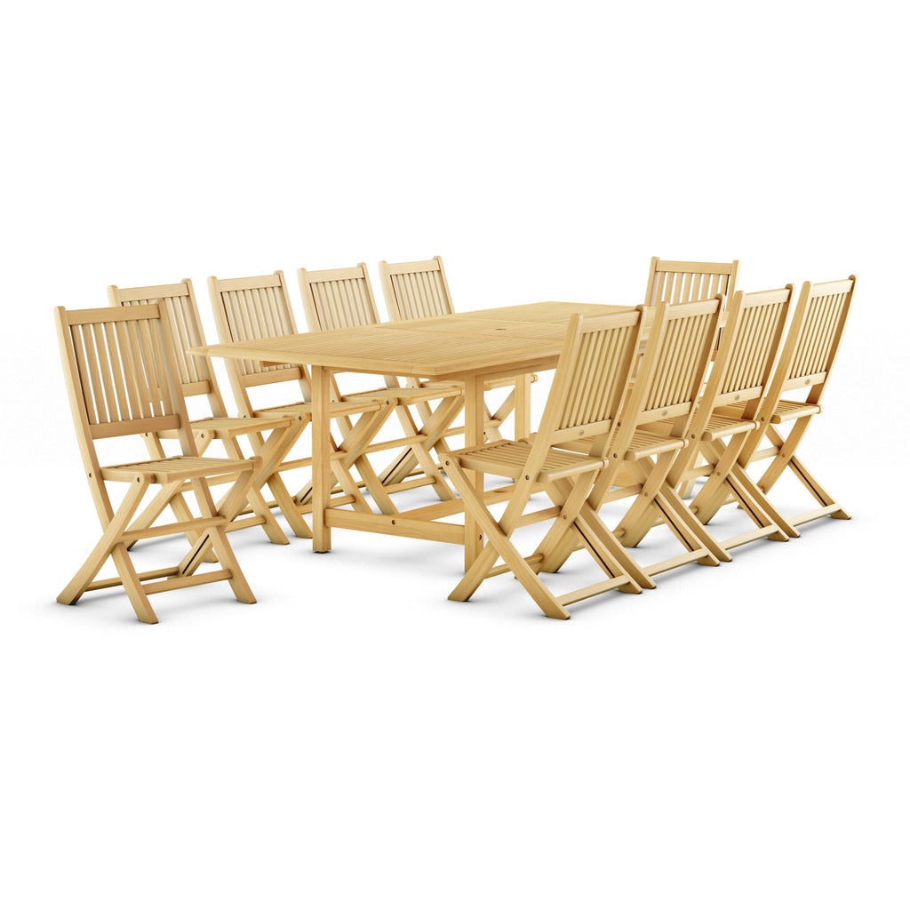 Set da pranzo per esterni Amazonia in legno di teak certificato FSC da 11 pezzi - 10 posti a sedere - 11 pezzi