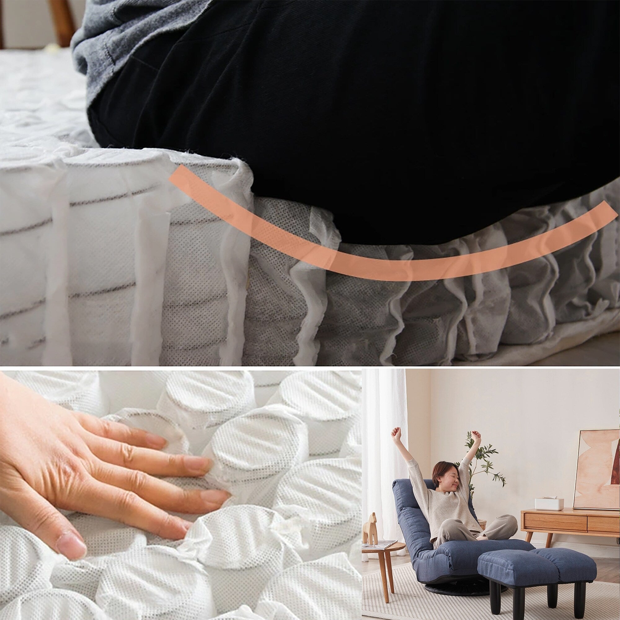 Poltrona reclinabile imbottita senza braccioli con poggiatesta regolabile e poggiapiedi