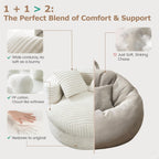 WOWMAX 47 Poltrona Chaise Longue Rotonda da Interno, Divano da Pavimento Imbottito in Velluto a Coste, Poltrona Letto Oversize con 2 Cuscini