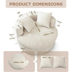 WOWMAX 47 Poltrona Chaise Longue Rotonda da Interno, Divano da Pavimento Imbottito in Velluto a Coste, Poltrona Letto Oversize con 2 Cuscini