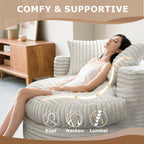 WOWMAX 47 Poltrona Chaise Longue Rotonda da Interno, Divano da Pavimento Imbottito in Velluto a Coste, Poltrona Letto Oversize con 2 Cuscini