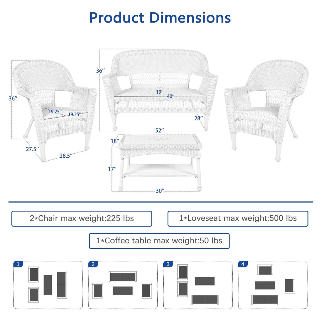 Set da conversazione in vimini da 4 pezzi per patio