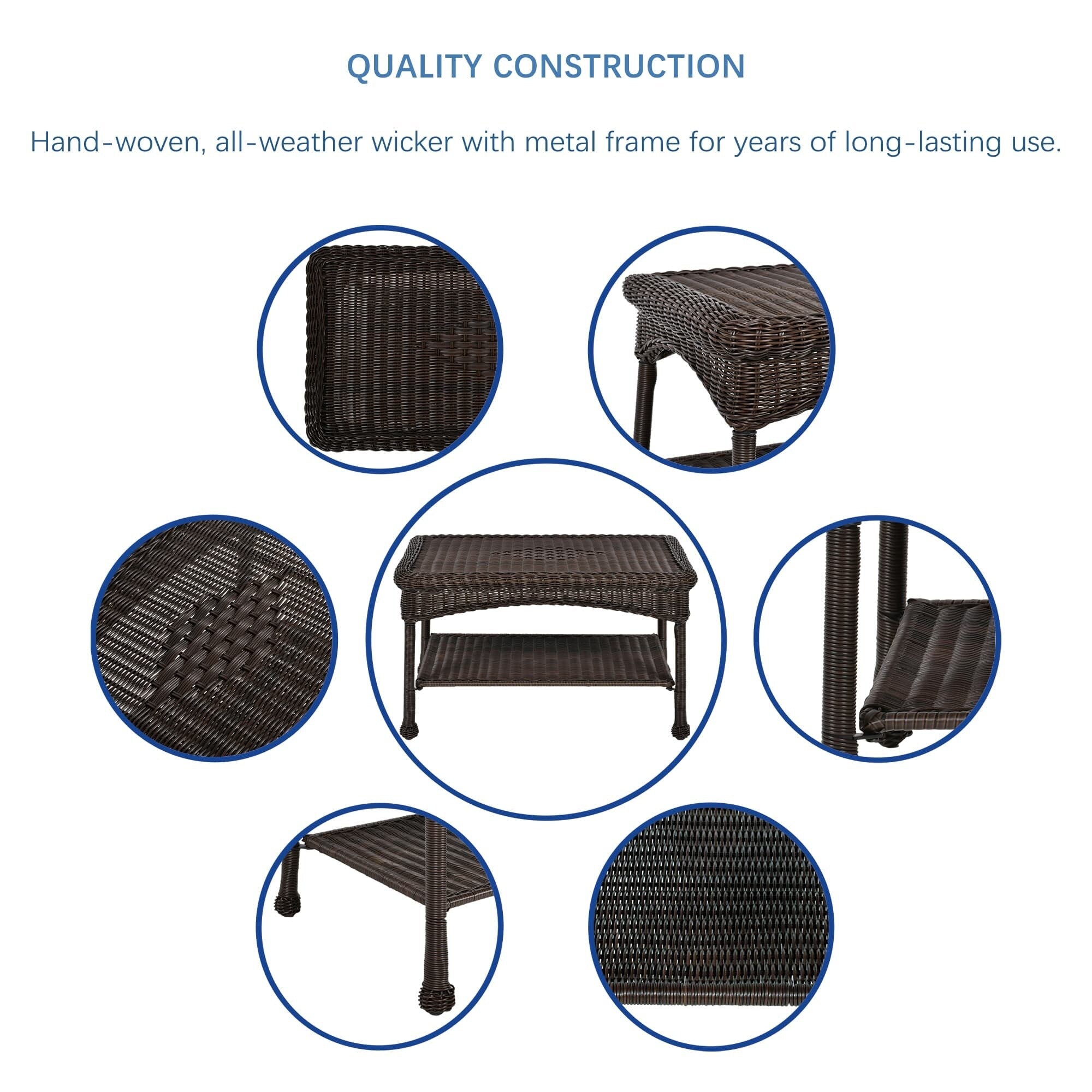 Set da conversazione in vimini da 4 pezzi per patio