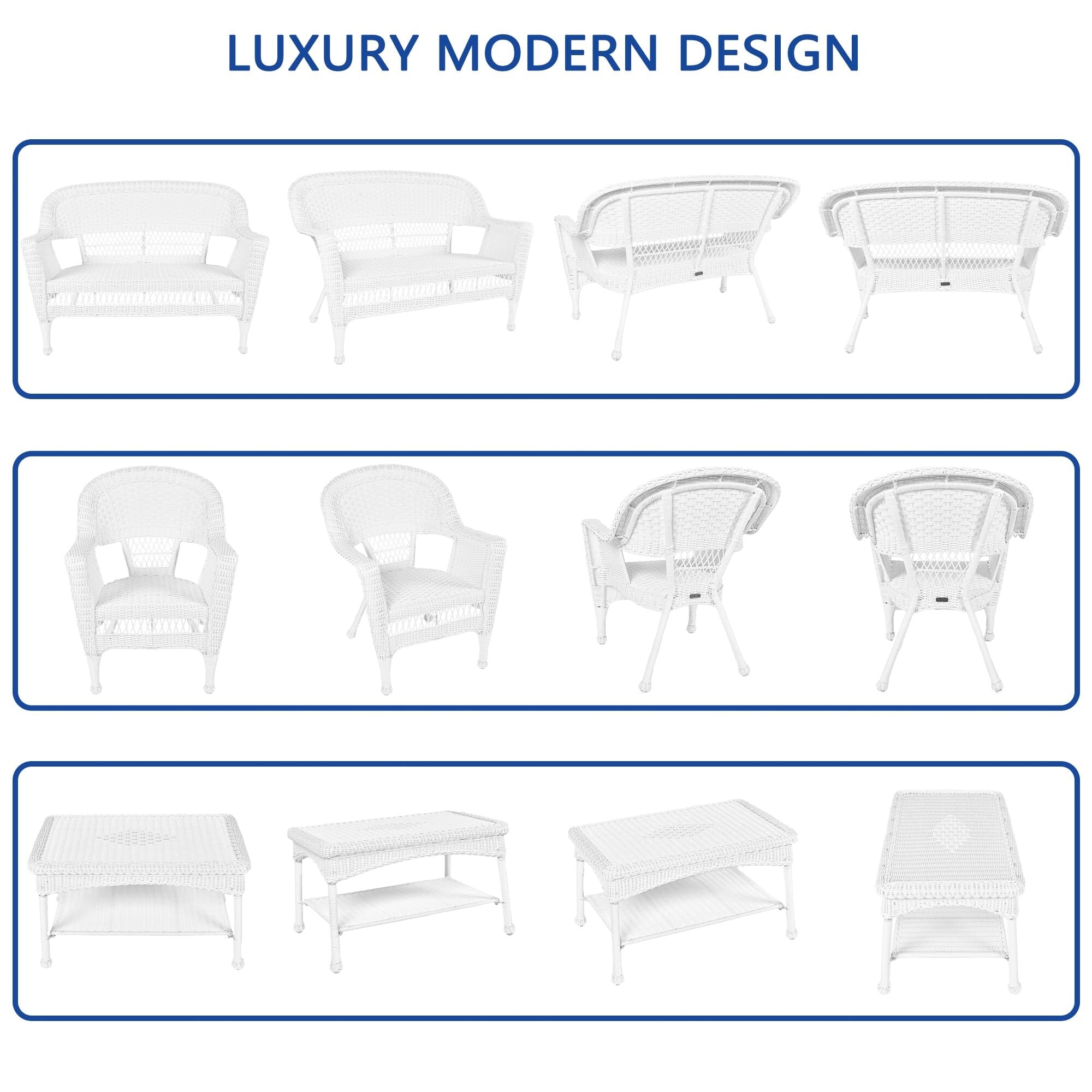 Set da conversazione in vimini da 4 pezzi per patio