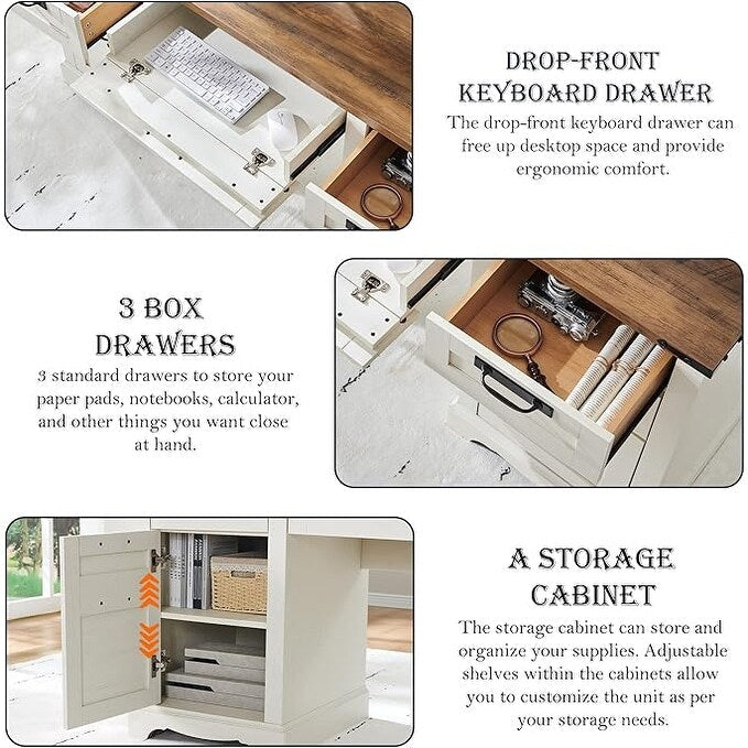 Scrivania direzionale da fattoria da 60 pollici, scrivania in legno per ufficio domestico, scrivania per computer