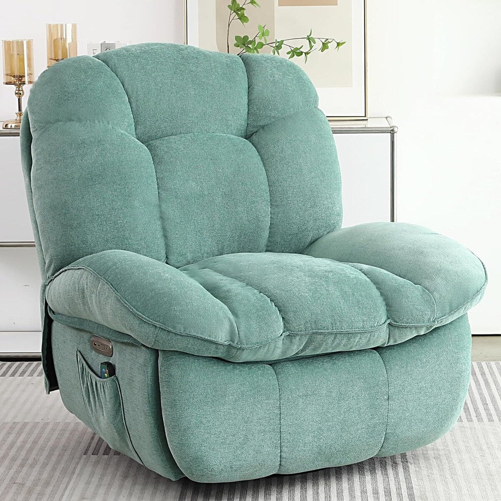 Poltrona reclinabile elettrica girevole XINMICS, poltrone reclinabili massaggianti con riscaldamento, USB, USB-C e tasca laterale