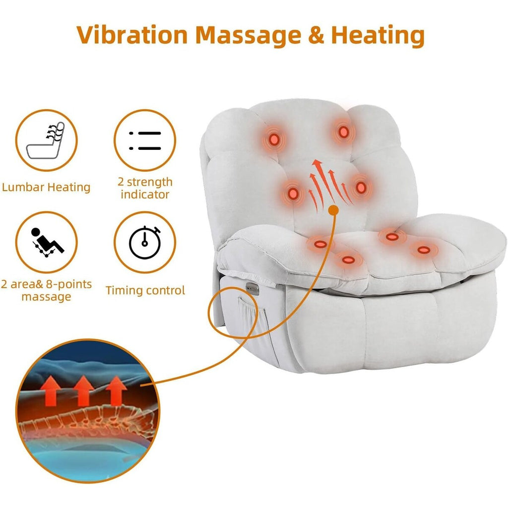 Poltrona reclinabile elettrica girevole XINMICS, poltrone reclinabili massaggianti con riscaldamento, USB, USB-C e tasca laterale