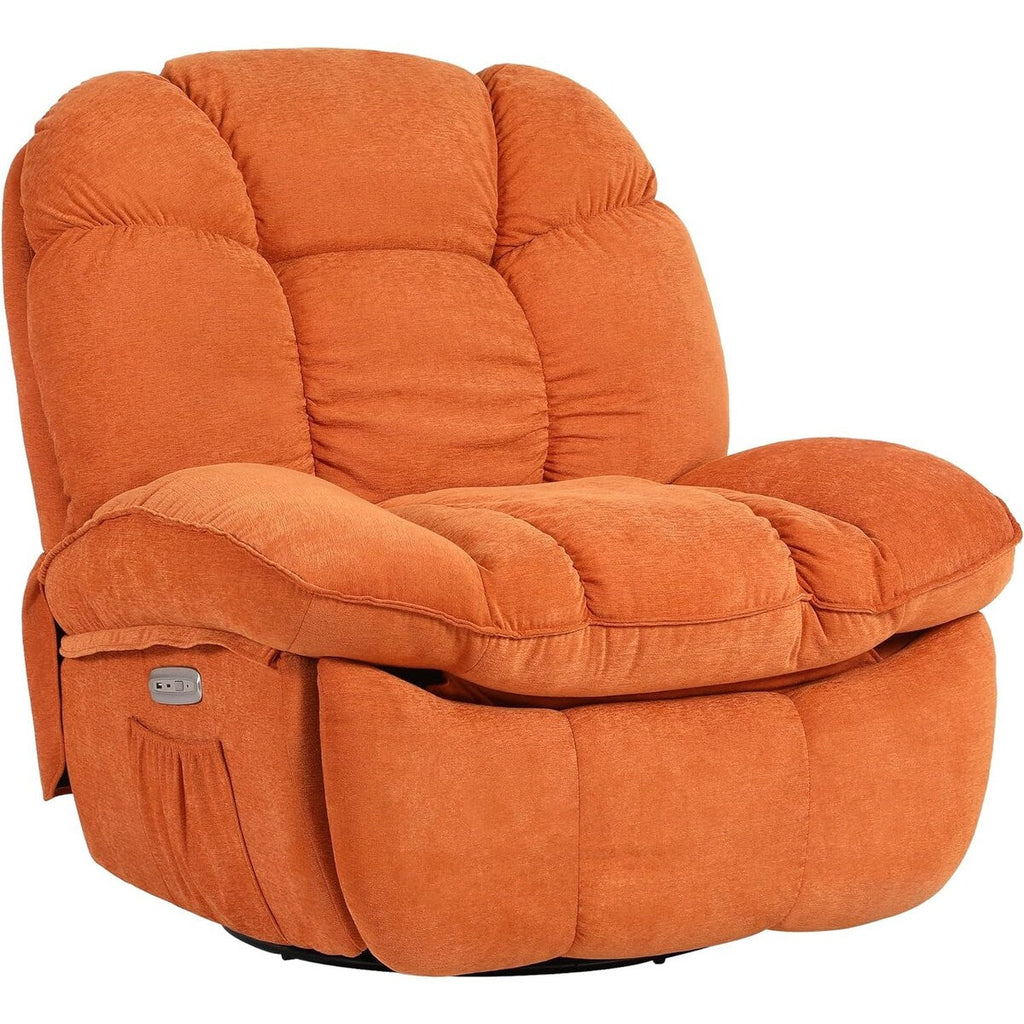 Poltrona reclinabile elettrica girevole XINMICS, poltrone reclinabili massaggianti con riscaldamento, USB, USB-C e tasca laterale