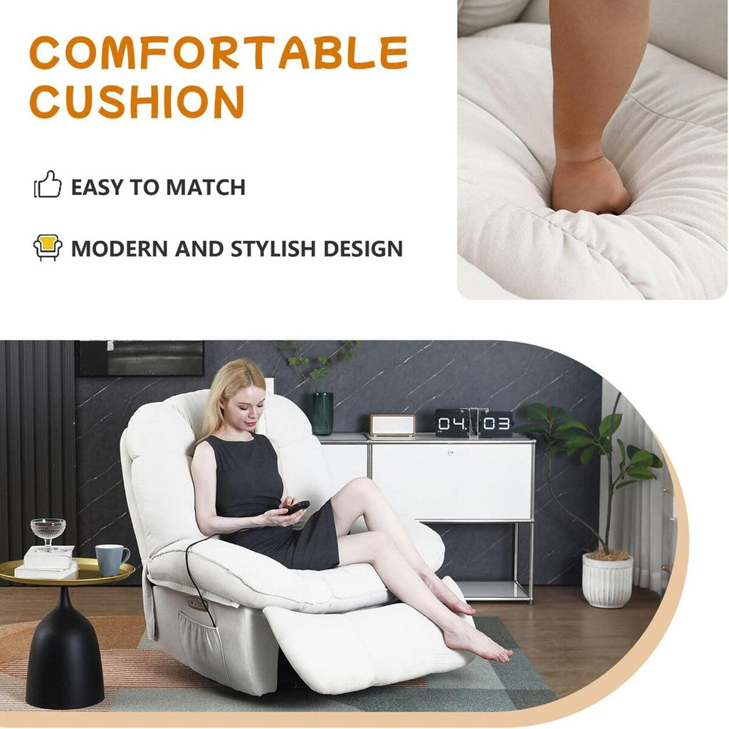 Poltrona reclinabile elettrica girevole XINMICS, poltrone reclinabili massaggianti con riscaldamento, USB, USB-C e tasca laterale