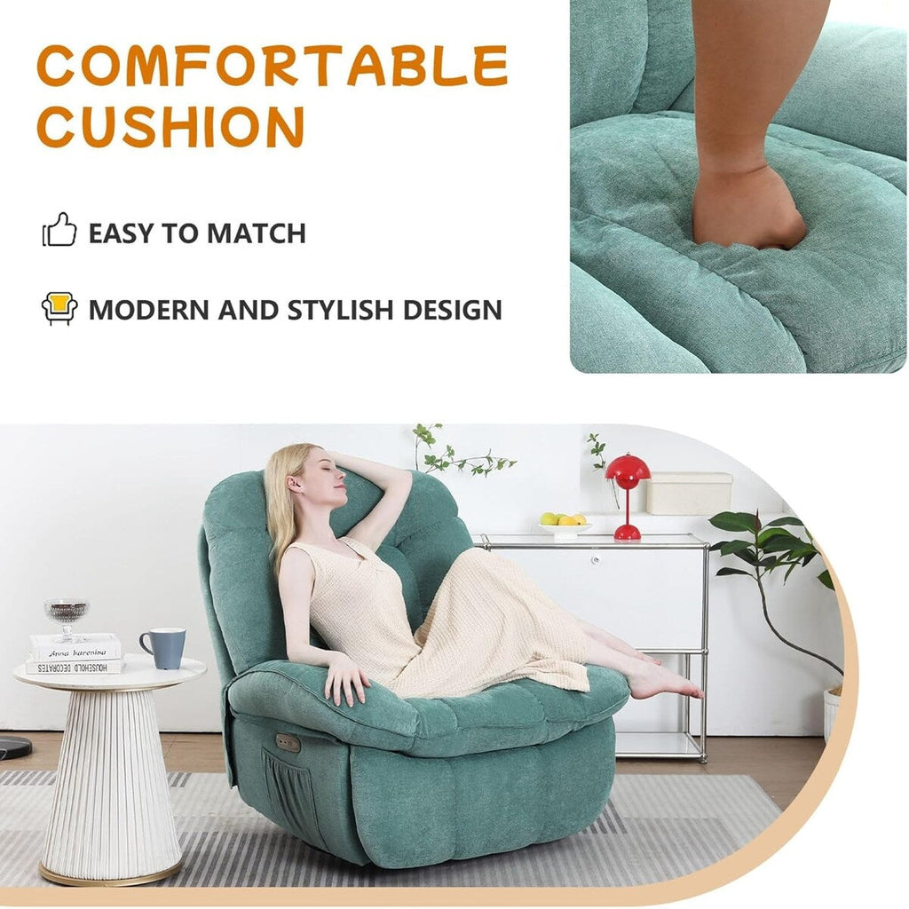 Poltrona reclinabile elettrica girevole XINMICS, poltrone reclinabili massaggianti con riscaldamento, USB, USB-C e tasca laterale