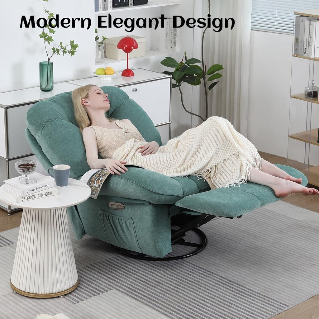 Poltrona reclinabile elettrica girevole XINMICS, poltrone reclinabili massaggianti con riscaldamento, USB, USB-C e tasca laterale