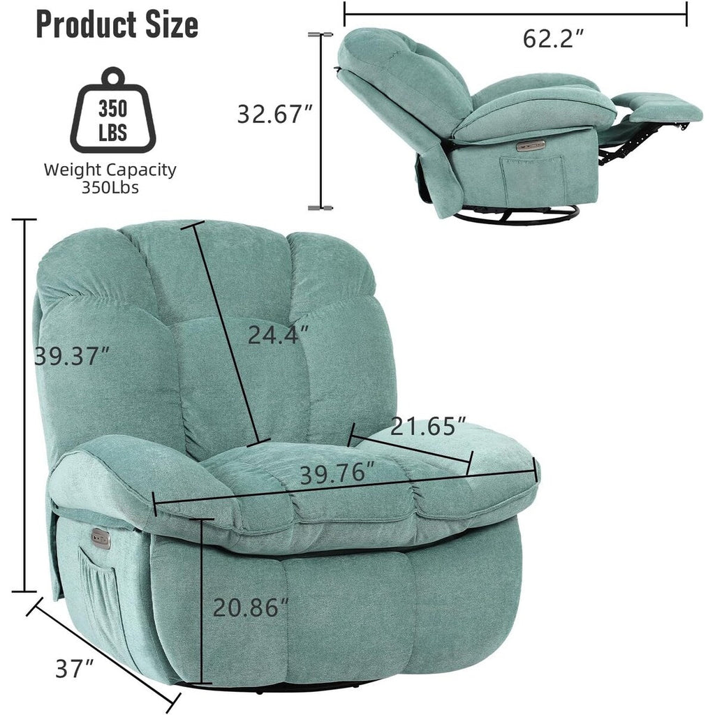 Poltrona reclinabile elettrica girevole XINMICS, poltrone reclinabili massaggianti con riscaldamento, USB, USB-C e tasca laterale